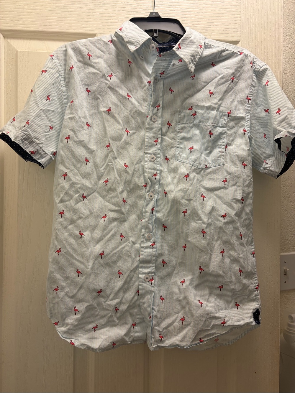 Men's eighth avenue Light Blue Flamingo Print stripe Button-Down Shirt